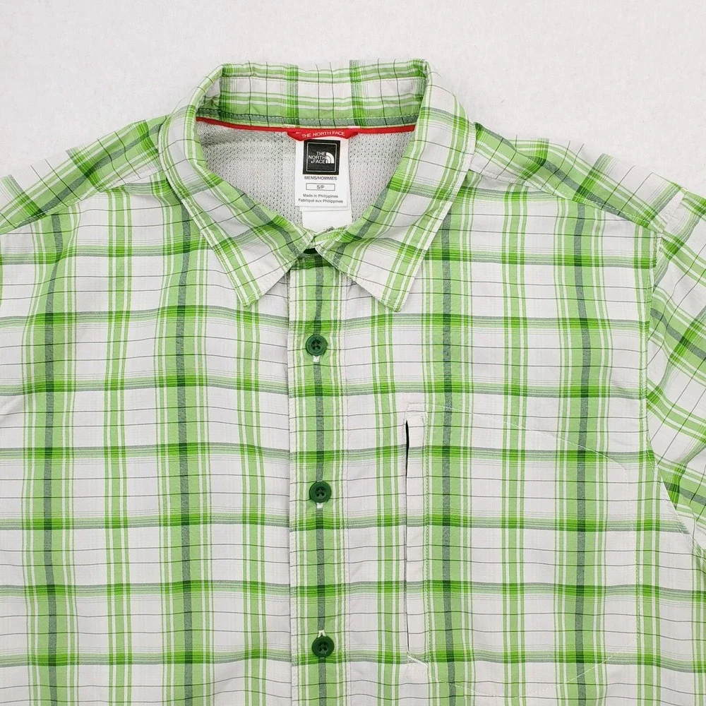 North Face Shirt Mens Small Green White Plaid Vented Outdoor Fishing‎ Tartan